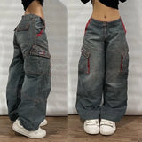 FOESCE Streetwear Fashion New Multi-pocket Washed Baggy Jeans Men And Women Y2K Hip-hop Harajuku Casual Gothic High Waist Wide Trouser
