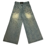 Streetwear Retro Baggy Jeans Men's Goth Hip-hop Personality Harajuku Trendy Washed Blue Straight Pant Y2K Wide Leg Pants Men