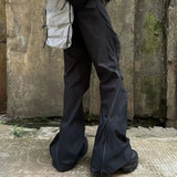 FOESCE Streetwear Ribbons Functional Curve Zipper Baggy Cargo Pants for Men Vibe Style Straight Baggy Casual Trousers Oversized