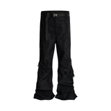 FOESCE Streetwear Ribbons Functional Curve Zipper Baggy Cargo Pants for Men Vibe Style Straight Baggy Casual Trousers Oversized