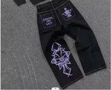 Foesce Streetwear Skull Pocket Embroidered Jeans Y2K Hip Hop Retro Baggy Jeans Black Pants Mens Punk Rock Low Rise Wide Leg Trousers