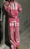 FOESCE Streetwear Sportswear Two Piece Set Y2K Mens Hip Hop Goth Retro Patch Zipper Hooded Sweatshirt Casual Fashion Couple Sweatpants