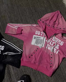 FOESCE Streetwear Sportswear Two Piece Set Y2K Mens Hip Hop Goth Retro Patch Zipper Hooded Sweatshirt Casual Fashion Couple Sweatpants