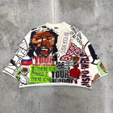 FOESCE Streetwear Y2k T Shirt Hip Hop Retro Graffiti Graphic Print Oversized Medium Sleeve T Shirt Men Women Round Neck Cotton Clothes