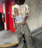 FOESCE Streetwear Y2k T Shirt Hip Hop Retro Graffiti Graphic Print Oversized Medium Sleeve T Shirt Men Women Round Neck Cotton Clothes