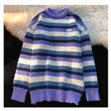 FOESCE Striped Color Blocked Sweater for Male Students Instagram Trendy Cool Loose Soft and Sticky Style Knitted Sweater