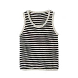 FOESCE Striped Knitted Summer Tanks Tops Men's O-Neck Korean Knitwear Shirts Sleeveless Streetwear Loose Top Vintage Cropped Sexy