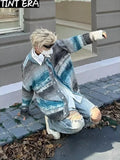 FOESCE Striped Knitted Sweater Coat Men Japanese Y2K Oversize Casual Autumn Winter Loose V-Neck Cardigan for Men Rainbow Color