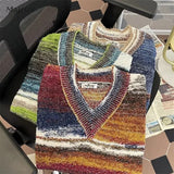 FOESCE Striped Sweater Vests Men Casual Vintage Soft Handsome Sleeveless Knitwear Autumn Winter Japanese Style Harajuku All-match Chic
