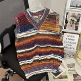 FOESCE Striped Sweater Vests Men Casual Vintage Soft Handsome Sleeveless Knitwear Autumn Winter Japanese Style Harajuku All-match Chic
