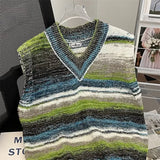 FOESCE Striped Sweater Vests Men Casual Vintage Soft Handsome Sleeveless Knitwear Autumn Winter Japanese Style Harajuku All-match Chic