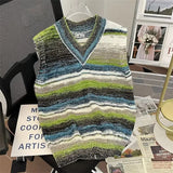 FOESCE Striped Sweater Vests Men Casual Vintage Soft Handsome Sleeveless Knitwear Autumn Winter Japanese Style Harajuku All-match Chic