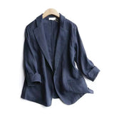 FOESCE Suit Blazer Basic Cotton Linen Three Quarter Single Button Women's Jacket Spring  Korean Fashion Casual Short Jackets Coat