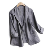 FOESCE Suit Blazer Basic Cotton Linen Three Quarter Single Button Women's Jacket Spring  Korean Fashion Casual Short Jackets Coat