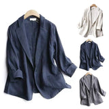 FOESCE Suit Blazer Basic Cotton Linen Three Quarter Single Button Women's Jacket Spring  Korean Fashion Casual Short Jackets Coat