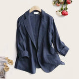 FOESCE Suit Blazer Basic Cotton Linen Three Quarter Single Button Women's Jacket Spring  Korean Fashion Casual Short Jackets Coat