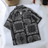 FOESCE Summer Hawaiian Bandana Shirt Men Short Sleeve Male Paisley Shirts Hip Hop Beach Clothing Harajuku Young Style Lapel Men Tops