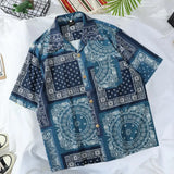 FOESCE Summer Hawaiian Bandana Shirt Men Short Sleeve Male Paisley Shirts Hip Hop Beach Clothing Harajuku Young Style Lapel Men Tops