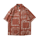 FOESCE Summer Hawaiian Bandana Shirt Men Short Sleeve Male Paisley Shirts Hip Hop Beach Clothing Harajuku Young Style Lapel Men Tops
