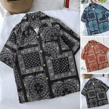 FOESCE Summer Hawaiian Bandana Shirt Men Short Sleeve Male Paisley Shirts Hip Hop Beach Clothing Harajuku Young Style Lapel Men Tops