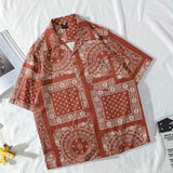 FOESCE Summer Hawaiian Bandana Shirt Men Short Sleeve Male Paisley Shirts Hip Hop Beach Clothing Harajuku Young Style Lapel Men Tops