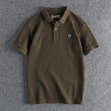 FOESCE Summer New American Retro Knitted Micro Chapter Pattern Polo Shirt Men's Simple Pure Cotton Short Sleeve Youth Casual T-shirt