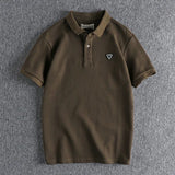 FOESCE Summer New American Retro Knitted Micro Chapter Pattern Polo Shirt Men's Simple Pure Cotton Short Sleeve Youth Casual T-shirt