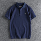 FOESCE Summer New American Retro Knitted Micro Chapter Pattern Polo Shirt Men's Simple Pure Cotton Short Sleeve Youth Casual T-shirt
