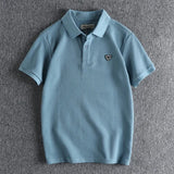 FOESCE Summer New American Retro Knitted Micro Chapter Pattern Polo Shirt Men's Simple Pure Cotton Short Sleeve Youth Casual T-shirt