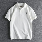 FOESCE Summer New American Retro Knitted Micro Chapter Pattern Polo Shirt Men's Simple Pure Cotton Short Sleeve Youth Casual T-shirt