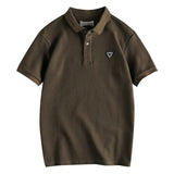 FOESCE Summer New American Retro Knitted Micro Chapter Pattern Polo Shirt Men's Simple Pure Cotton Short Sleeve Youth Casual T-shirt