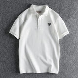 FOESCE Summer New American Retro Knitted Micro Chapter Pattern Polo Shirt Men's Simple Pure Cotton Short Sleeve Youth Casual T-shirt