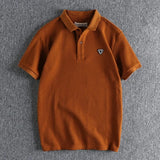 FOESCE Summer New American Retro Knitted Micro Chapter Pattern Polo Shirt Men's Simple Pure Cotton Short Sleeve Youth Casual T-shirt