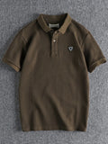 FOESCE Summer New American Retro Knitted Micro Chapter Pattern Polo Shirt Men's Simple Pure Cotton Short Sleeve Youth Casual T-shirt