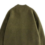 FOESCE Sweater Coat Men's Round Neck Knitted Cardigan Sweater with Single-breasted Closure Solid Color Long Sleeve Coat for Warmth