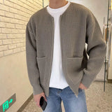 Foesce  Sweater Men Autumn and Winter New Fashion Zipper Knit Cardigan Man's Coats Solid O-neck Loose and Casual Long Sleeve Jacket