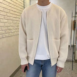 Foesce  Sweater Men Autumn and Winter New Fashion Zipper Knit Cardigan Man's Coats Solid O-neck Loose and Casual Long Sleeve Jacket