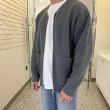 Foesce  Sweater Men Autumn and Winter New Fashion Zipper Knit Cardigan Man's Coats Solid O-neck Loose and Casual Long Sleeve Jacket
