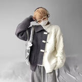 FOESCE Sweater Men Y2k Splicing Button Knitted Jacket Niche Streetwear Soft Knitwear Autumn Personality Youthful Casual Mens Clothing