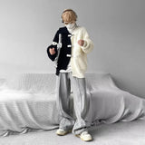 FOESCE Sweater Men Y2k Splicing Button Knitted Jacket Niche Streetwear Soft Knitwear Autumn Personality Youthful Casual Mens Clothing