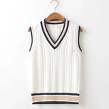 Sweater Vest Men Thicken V-neck Sleeveless Knitted Sweaters Vests Striped Retro Preppy-style Simple Chic Loose Casual All-match