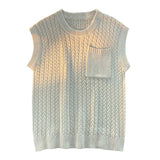 FOESCE Sweater Vest Men Winter Students Knitwear Harajuku Round Neck Pockets Handsome Casual Streetwear Unisex Preppy Stylish Ins