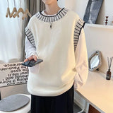 FOESCE Sweater Vest Men's Round Neck Pullover Sewn with Famous Thread Knitted Sweater Sleeveless Camisole Versatile and Trendy Vest