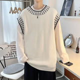 FOESCE Sweater Vest Men's Round Neck Pullover Sewn with Famous Thread Knitted Sweater Sleeveless Camisole Versatile and Trendy Vest