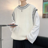 FOESCE Sweater Vest Men's Round Neck Pullover Sewn with Famous Thread Knitted Sweater Sleeveless Camisole Versatile and Trendy Vest