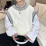 FOESCE Sweater Vest Men's Round Neck Pullover Sewn with Famous Thread Knitted Sweater Sleeveless Camisole Versatile and Trendy Vest