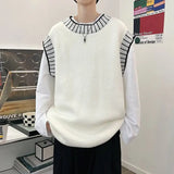 FOESCE Sweater Vest Men's Round Neck Pullover Sewn with Famous Thread Knitted Sweater Sleeveless Camisole Versatile and Trendy Vest