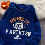 Sweatshirt for Men Hoodies Y2k Vintage Male Clothes Letter Aesthetic Fleeced Blue Hooded Streetwear Autumn Cheap Designer Funny