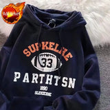 Sweatshirt for Men Hoodies Y2k Vintage Male Clothes Letter Aesthetic Fleeced Blue Hooded Streetwear Autumn Cheap Designer Funny