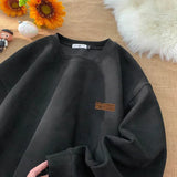 FOESCE TFETTERS 2025 Suede Sweatshirt Mens Autumn Winter New Retro Japan Pullover Long Sleeve Letter Streetwear O Neck Clothes for Men